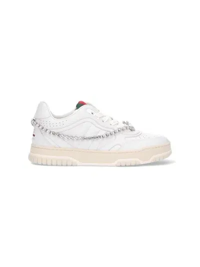 Gucci Leather Crystal Chain Low-top Sneakers In White