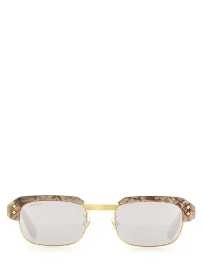 Gucci Rectangular Sunglasses In Gold