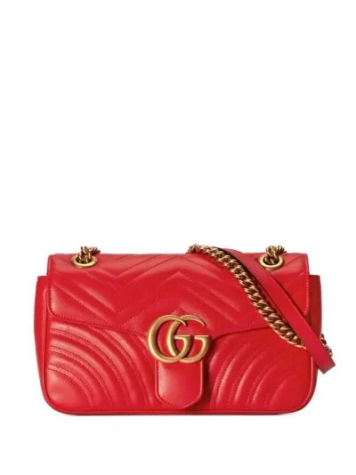 Gucci Red Gg Marmont Small Leather Shoulder Bag