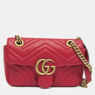 Pre-owned Gucci Red Matelasse Leather Small Gg Marmont Shoulder Bag