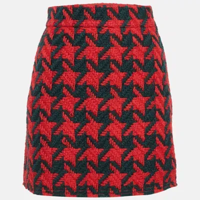 Pre-owned Gucci Red/green Houndstooth Wool Mini Skirt S