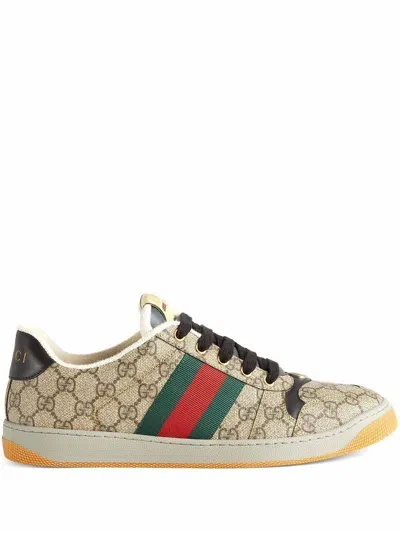 Gucci Screener Canvas Sneakers In Beige