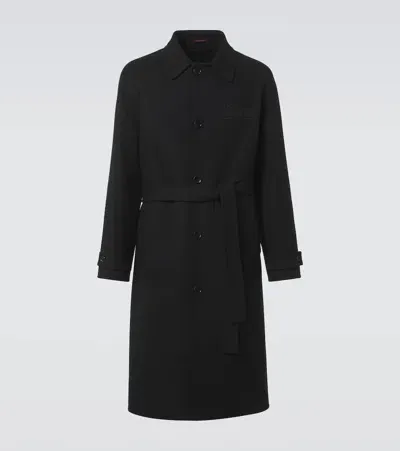 Gucci Script Wool And Cashmere Coat In Black