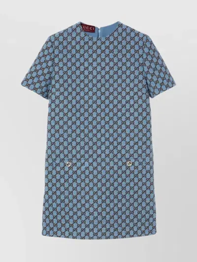 Gucci Shadow Gg Patterned Dress In Blau