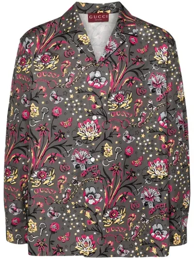 Gucci Punk Floral-print Cotton Shirt In Grey