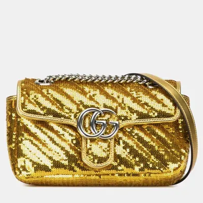 Pre-owned Gucci Small Gg Marmont Sequined Crossbody Bag In Gold