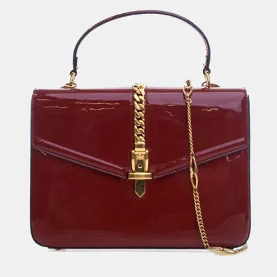 Pre-owned Gucci Small Patent Sylvie 1969 Satchel In Red