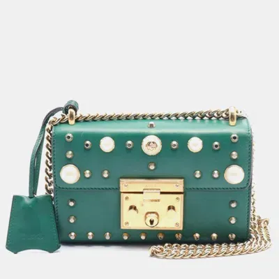 Pre-owned Gucci Small Pearl Studded Padlock Crossbody In Green