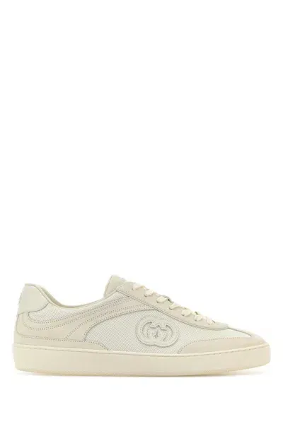 Gucci White Suede And Fabric Sneakers