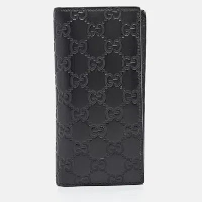 Pre-owned Gucci Ssima Leather Bifold Long Wallet In Black