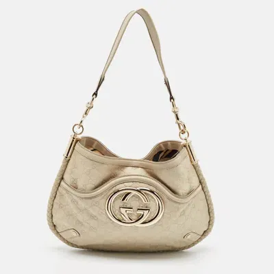 Pre-owned Gucci Ssima Leather Britt Hobo In Cream