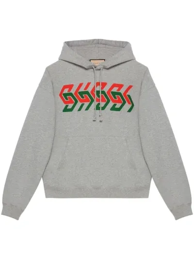 Gucci Chain Print Hooded Sweatshirt In Grey