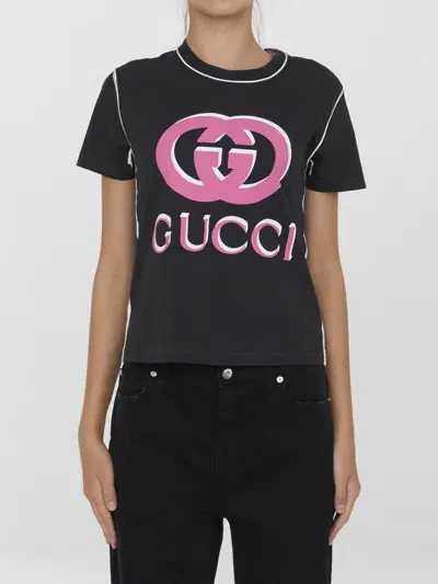 Gucci T-shirt With  Interlocking G Print In Black