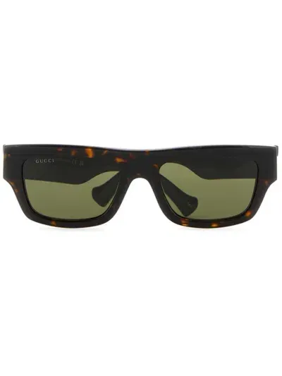 Gucci Tortoiseshell Rectangle-frame Sunglasses In Green