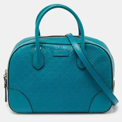 Pre-owned Gucci Turquoise Diamante Leather Small Satchel In Blue