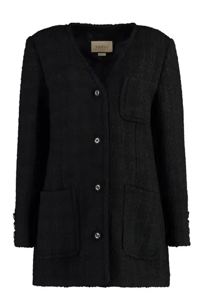 Gucci Tweed Single-breasted Jacket In Black