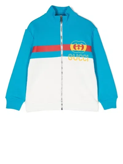 Gucci Kids' Two-tone Zipped Sweatshirt In White