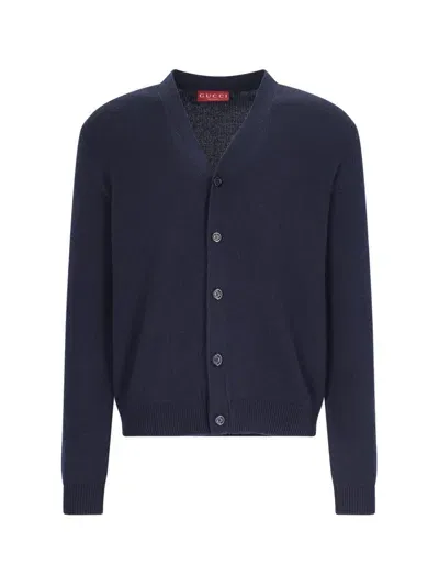 Gucci V-neck Cardigan In Navy