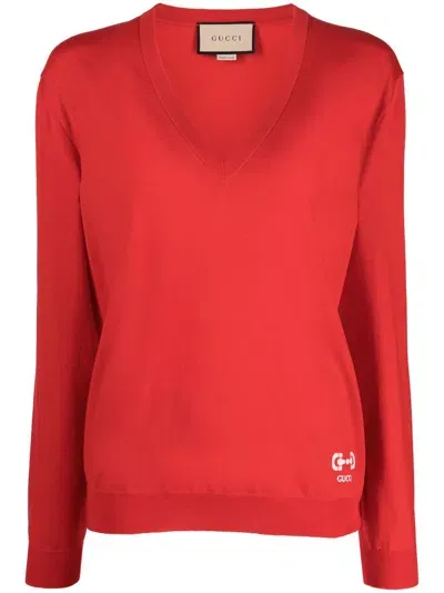 Gucci V-neck Wool Jumper In Rot