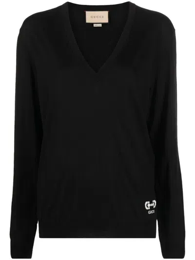 Gucci V-neck Wool Jumper In Schwarz