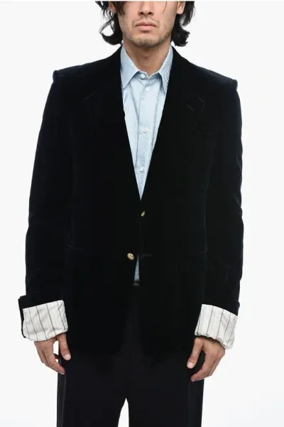 Gucci Turned-up Velvet Cuff Blazer In Blue