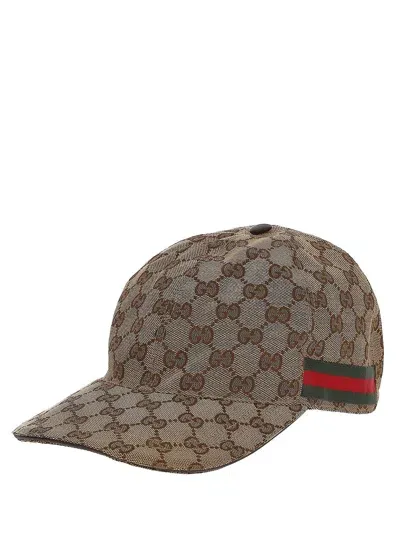 Gucci Web Baseball Cap In Brown