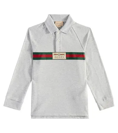 Gucci Kids' Web Cotton-blend Polo Sweater In Grey