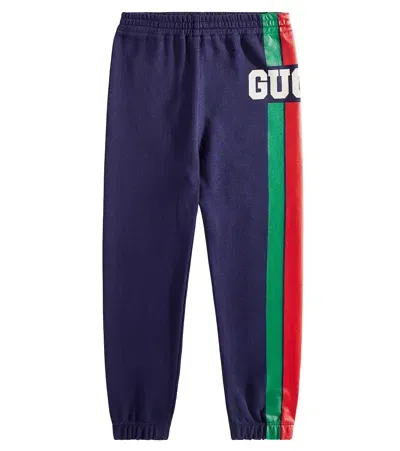 Gucci Kids'  Web Cotton Jersey Sweatpants In Dark Night Sky/mc