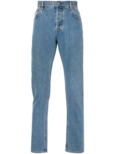 Gucci Web-stripe Tapered Jeans In Clear Blue