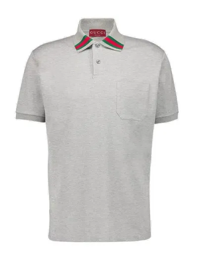 Gucci Web Detailed Polo Shirt In Grey