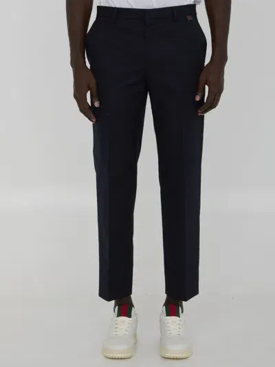 Gucci Web Detailed Twill Trousers In Blue