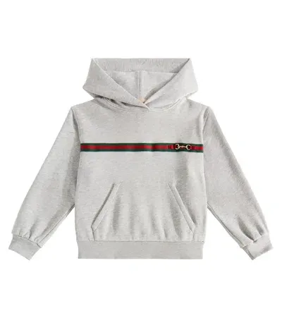 Gucci Kids' Web Horsebit Embellished Cotton Hoodie In Grey