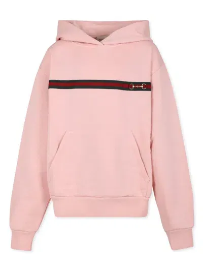 Gucci Kids' Web Horsebit Hoodie In Pink