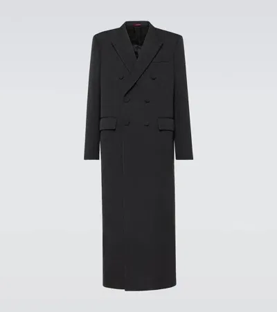 Gucci Web Stripe Double-breasted Wool Overcoat In Grey