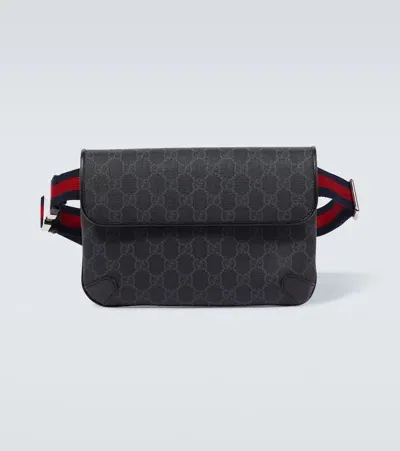 Gucci Web Stripe Gg Canvas Leather-trimmed Belt Bag In Brown