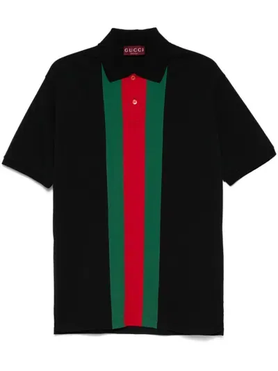 Gucci Cotton Polo Shirt With Web In Multicolor