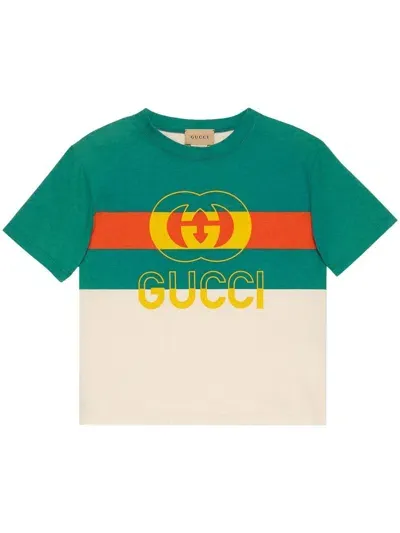 Gucci Kids' Web Stripe Print T-shirt In Green