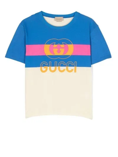 Gucci Kids' Web Stripe Print T-shirt In Neutrals