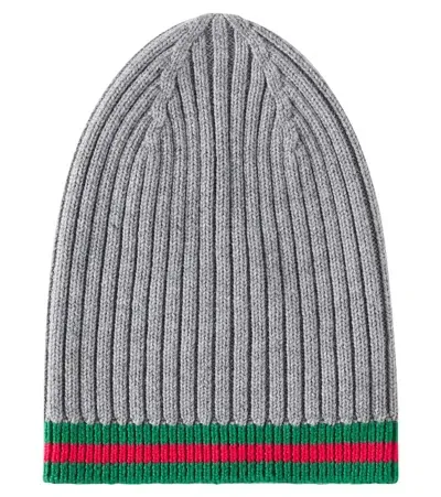 Gucci Kids' Web Wool Beanie In Gray