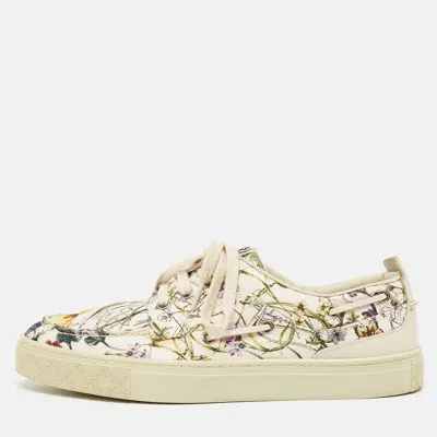 Pre-owned Gucci White Floral Print Canvas Low Top Sneakers Size 41.5