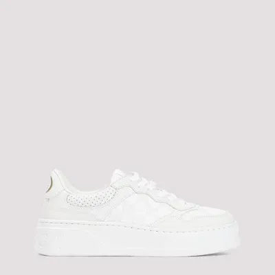 Gucci Gg-jacquard Leather Sneakers In White