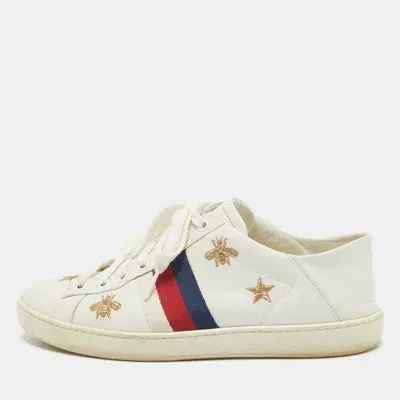 Pre-owned Gucci White Leather Ace Lace Up Sneakers Size 38