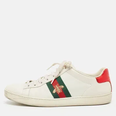 Pre-owned Gucci White Leather Ace Lace Up Sneakers Size 39.5