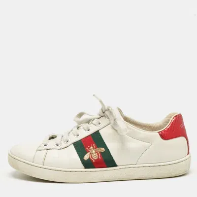 Pre-owned Gucci White Leather Ace Web Low Top Sneakers Size 36.5