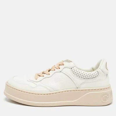 Pre-owned Gucci White Leather Gg Low Top Sneakers Size 38