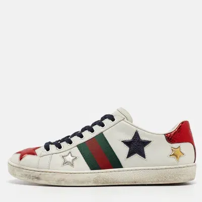 Pre-owned Gucci White Leather Star Ace Sneakers Size 38