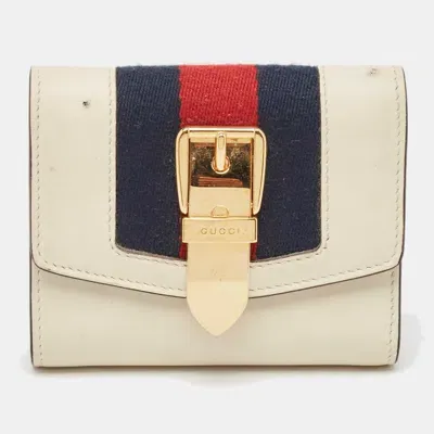 Pre-owned Gucci White Leather Sylvie Trifold Wallet