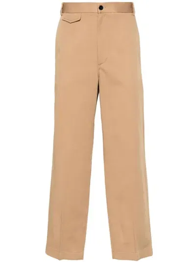 Gucci Web-detail Cotton Trousers In Light Brown