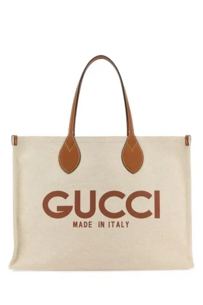 Gucci Logo-print Leather-trim Canvas Tote Bag In Brown