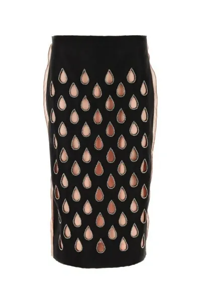 Gucci Cutout Bi-colour Silk Pencil Skirt In Multicolor